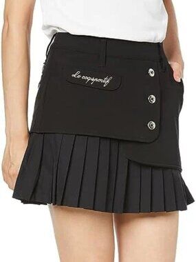 LE COQ SPORTIF GOLF Japan Black Embroidered Pleated Cute Shorts Skirt Skorts XS